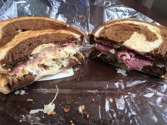 Restaurant quality Reuben sandwich.