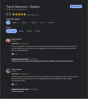 30 five-star reviews on google