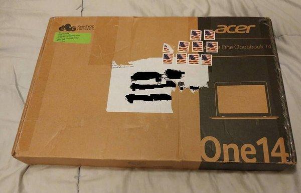 The laptop box that I paid for that was supposed to come in a shipping box with the laptop. Damaged with stamps, tape and sticker.