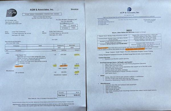 Invoice and Rate Sheet