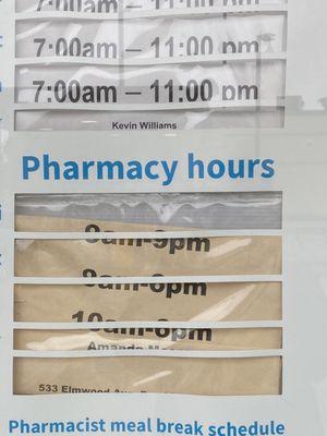 Pharmacy hours.