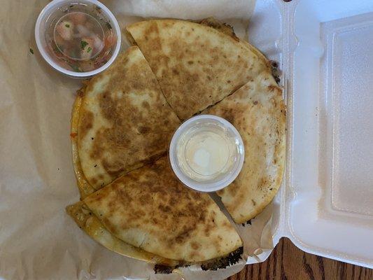 Pulled chicken quesadilla