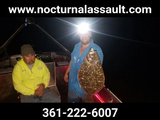 Guide Flounder gigging with nocturnal assault Rockport Port Aransas, Aransas Pass Tx, Corpus Christi Texas.