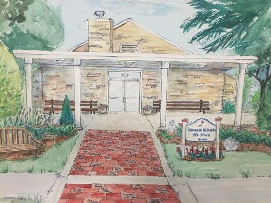 Rendering of school front entrance