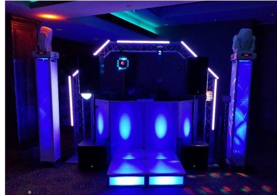 Dj and mc two man show with 2 lcd screens ,led dance floors , 2 gobo lights , zap shots , arch truss , call us for more info. 516 673 6778