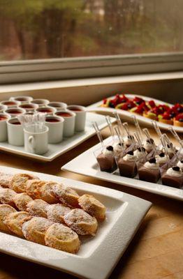 MIni chocolate mousse, creme caramels, fruit tarts and lemon sables