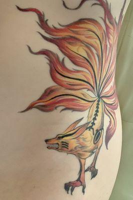 Kurama in sage mode tattoo from the Naruto anime, photo is taken after it is fully healed.