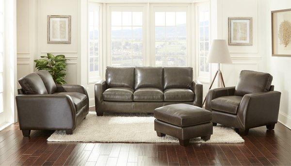 The Coltrane Leather Sofa set is a leather match set covered in a beautiful grey leather! It's a favorite among our Dallas customers!