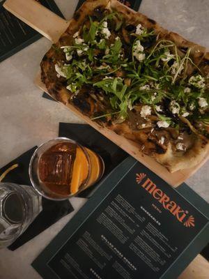 Mushroom Mix Flatbread, Drink is called Mistaken