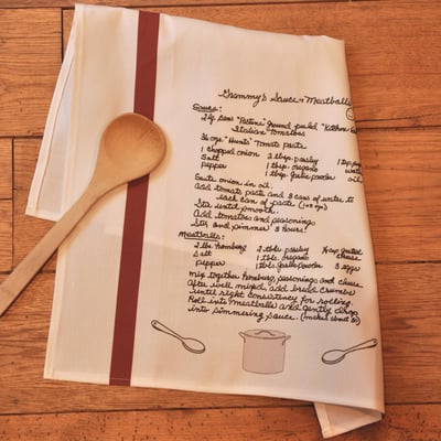 Tea Towel made with a scanned handwritten recipe.  On our Linen Cotton Canvas.