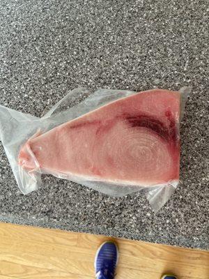 Individually wrapped tuna and sword fish. Portion sizes.