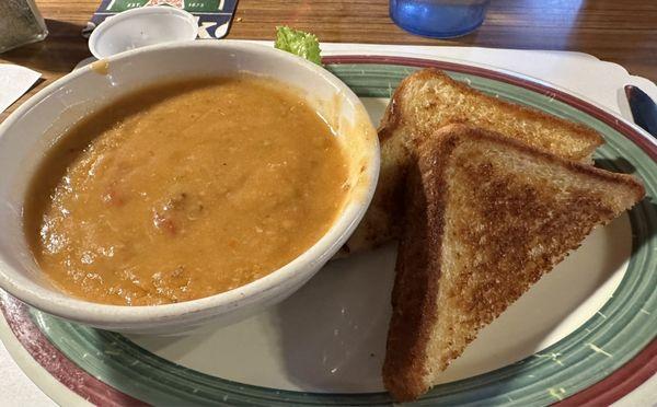 grilled cheese, bowl of green chile (sorry, couple bites missing