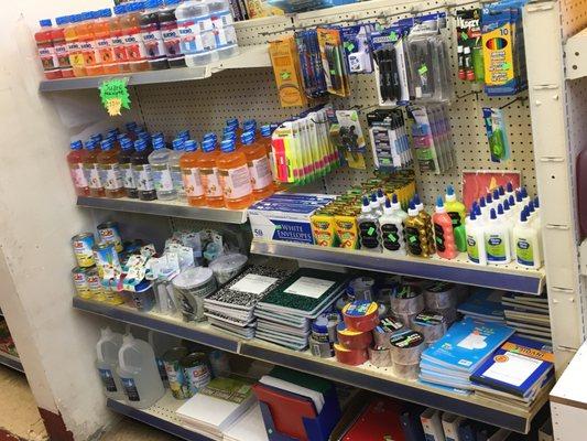 Are you hangover? Need some pedialyte or suero.  A stationary section that provides school supplies including school bag-packs.