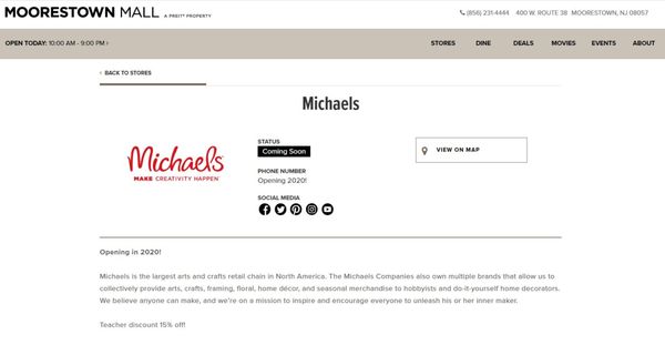 Michaels, Moorestown Mall -- coming soon!!!