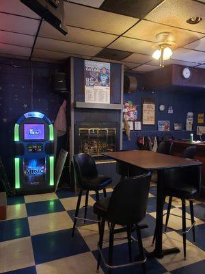 Fireplace and jukebox