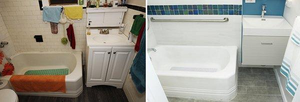 Full bathroom gut renovation, before and after image