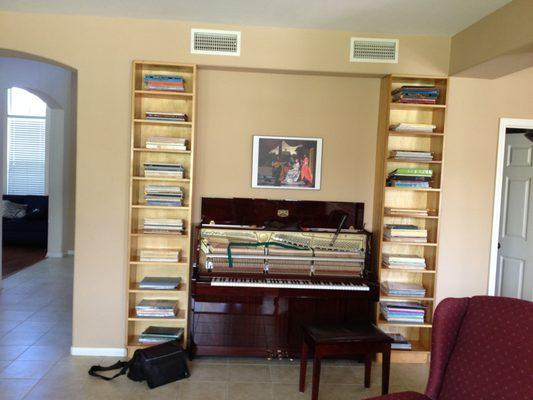 A clever Escondido client designed this solution to the problem of organizing music books and sheet music.