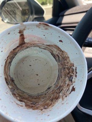 Blizzard cup, most of the chocolate was stuck on the side of the cup...
 :(