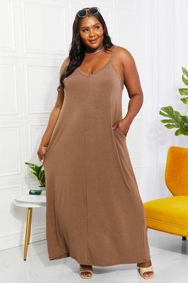 Zenana Full Size Beach Vibes Cami Maxi Dress in Mocha
(Happy Size)

We are an online only boutique with local pickup for some item.