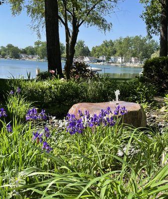 My beautiful rock fountain!
 My flowers are just being to bloom.
 Rhonda Schadler. 
 Niles Michigan