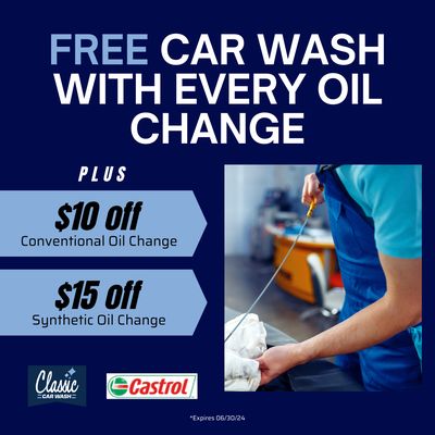 *NEW DEAL: $10 off conventional oil change and $15 off synthetic oil change. Free car wash w/ oil change always. Good thru 6/30/24