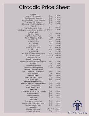 Retail product order price list. Only THE BEST products are used and sold.