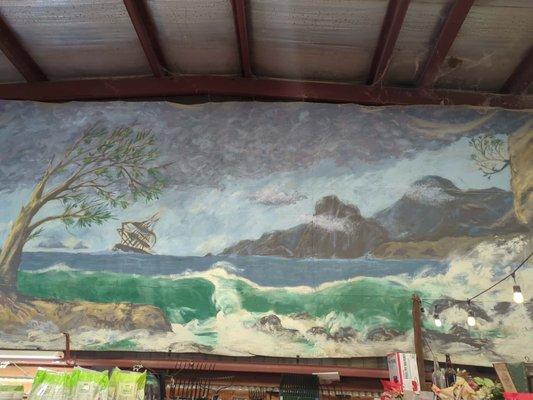 Neat old mural of what I'm guessing is a Spanish explorer ship off the coast of California somewhere