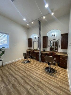 Our Spacious Stylist Stations with personal sinks.