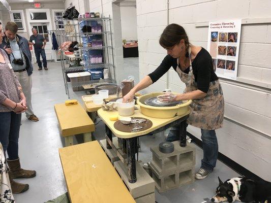 Lara O'Keefe demonstrating on the wheel