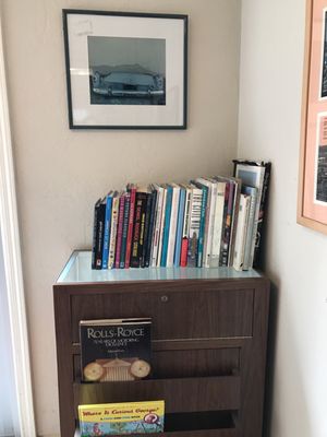 Books in the waiting area.