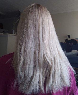 This is my hair after washing and blow drying with olaplex treatment too. You can see how uneven it is from the back.