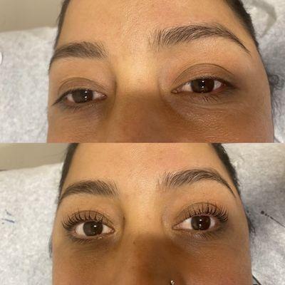 Before and after pictures of my lashes and Lash lift and tint.