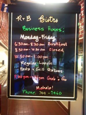 R&B Bistro hours of operation