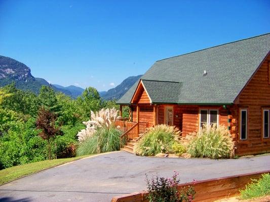 We have log cabins with mountain views.