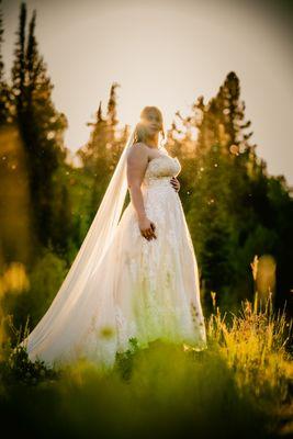 Wedding Shoot at Jordan Pines. Bride to be outlined by Utah's sunset.