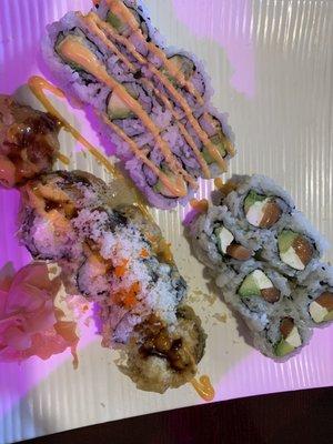 Philadelphia Roll, Bagel Roll and Soicy California Roll