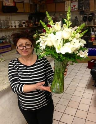 Zoya with one of the stunning arrangements she made on request.