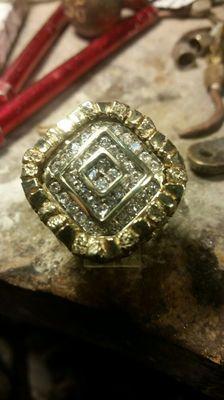 Custom made 4 CT Diamond and Gold Nugget ring by Randy Davis, coolerjewelers