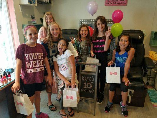 All types of birthday parties..we custom each one to fit your special birthday girls needs!  Katesb10th birthday all her friends had manis!