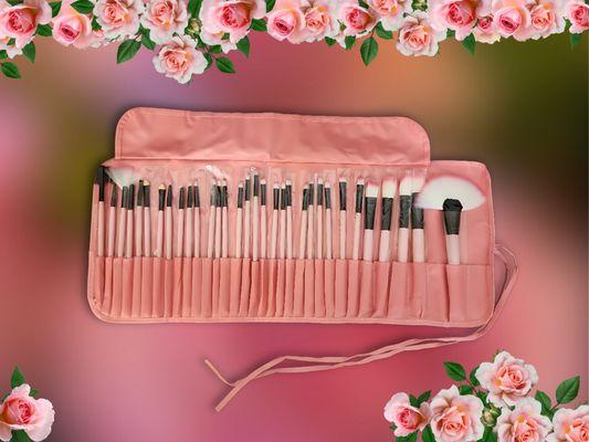 24-pc Wooden Makeup Brush Set