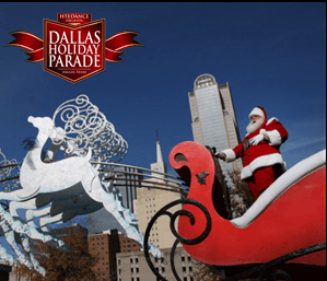 Santa and his sleigh arriving in Big D to kick off the parade!