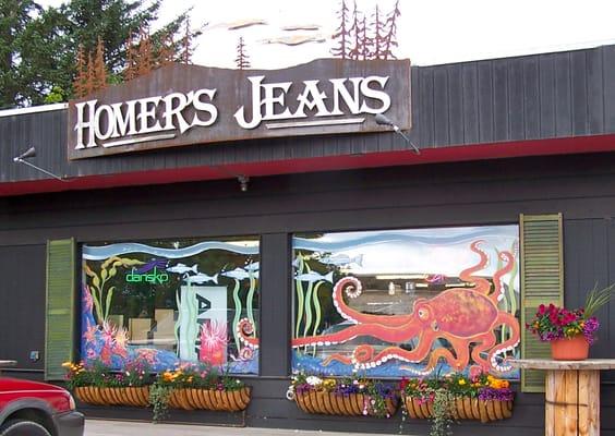 Our storefront. Window painting by Lynn Naden of Homer.