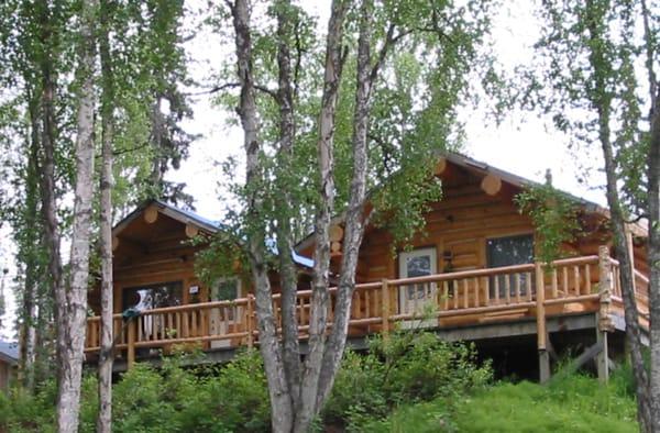 Hand-crafted log cabins on the Kenai River in Soldotna, Ak