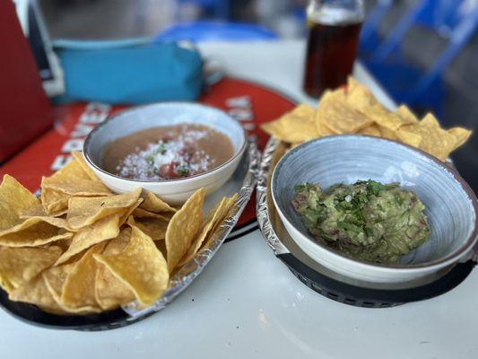 Bean Dip, Chips And Guacamole