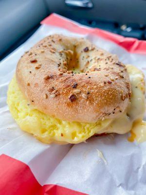 Everything bagel sandwich to go