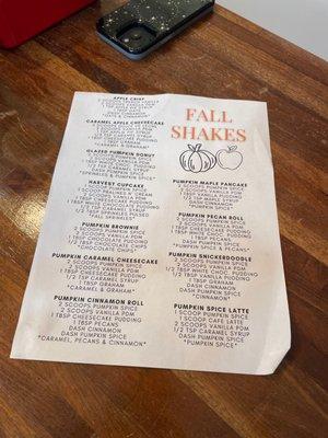 Fall menu