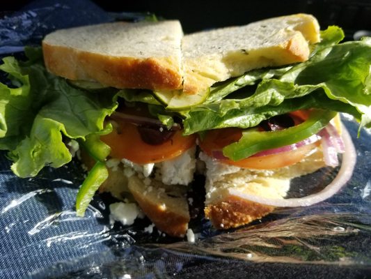 Lunchables veggie with goat cheese on fresh rosemary bread. A+