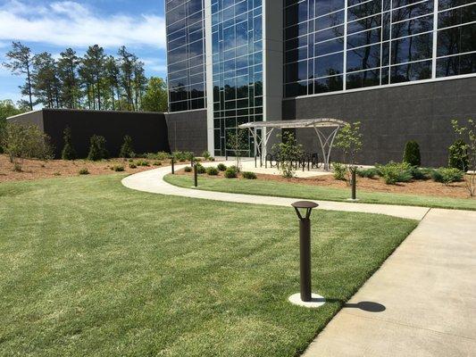 Create a lovely office patio for employees to enjoy.