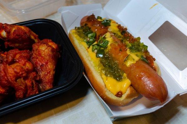 hot dog and wings $9