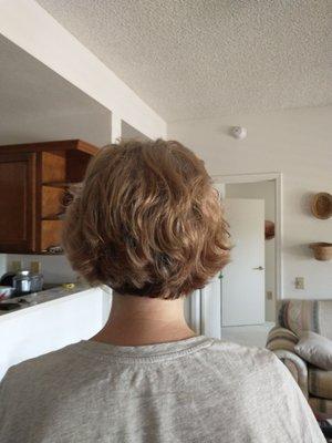 The back of the haircut accommodates the weather and water fitness classes